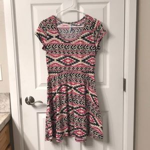 Pink, Black, and White Aztec Printed dress.